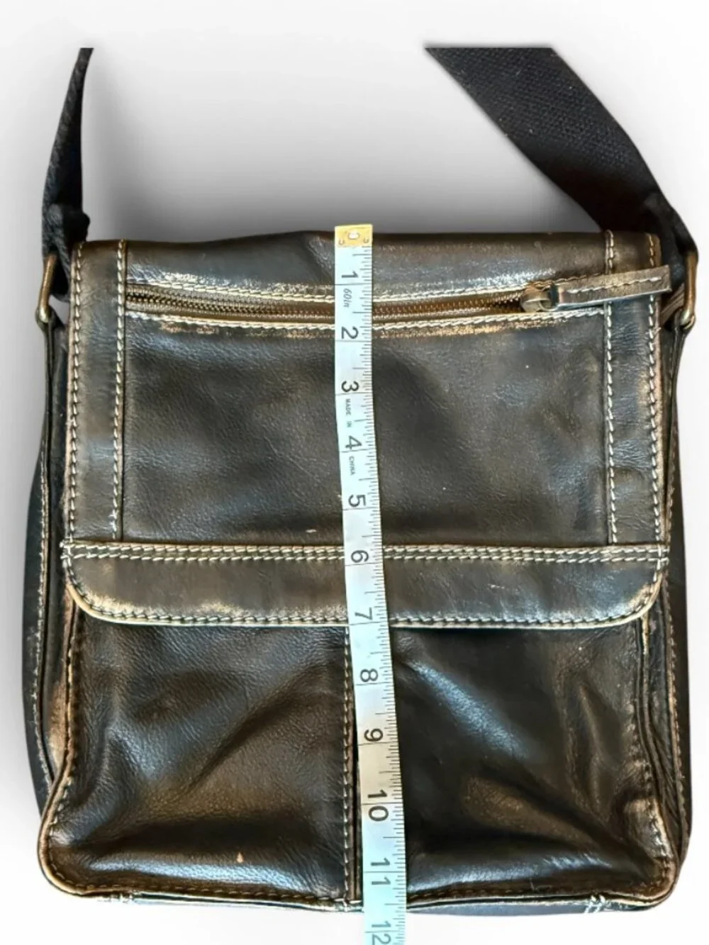 Black Rivet Black/Brown Leather Crossbody Bag Multi-Pocket Adjustable Strap
